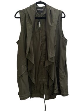 NWT. Express, olive draped front, utility vest/sleeveless jacket. Size medium.